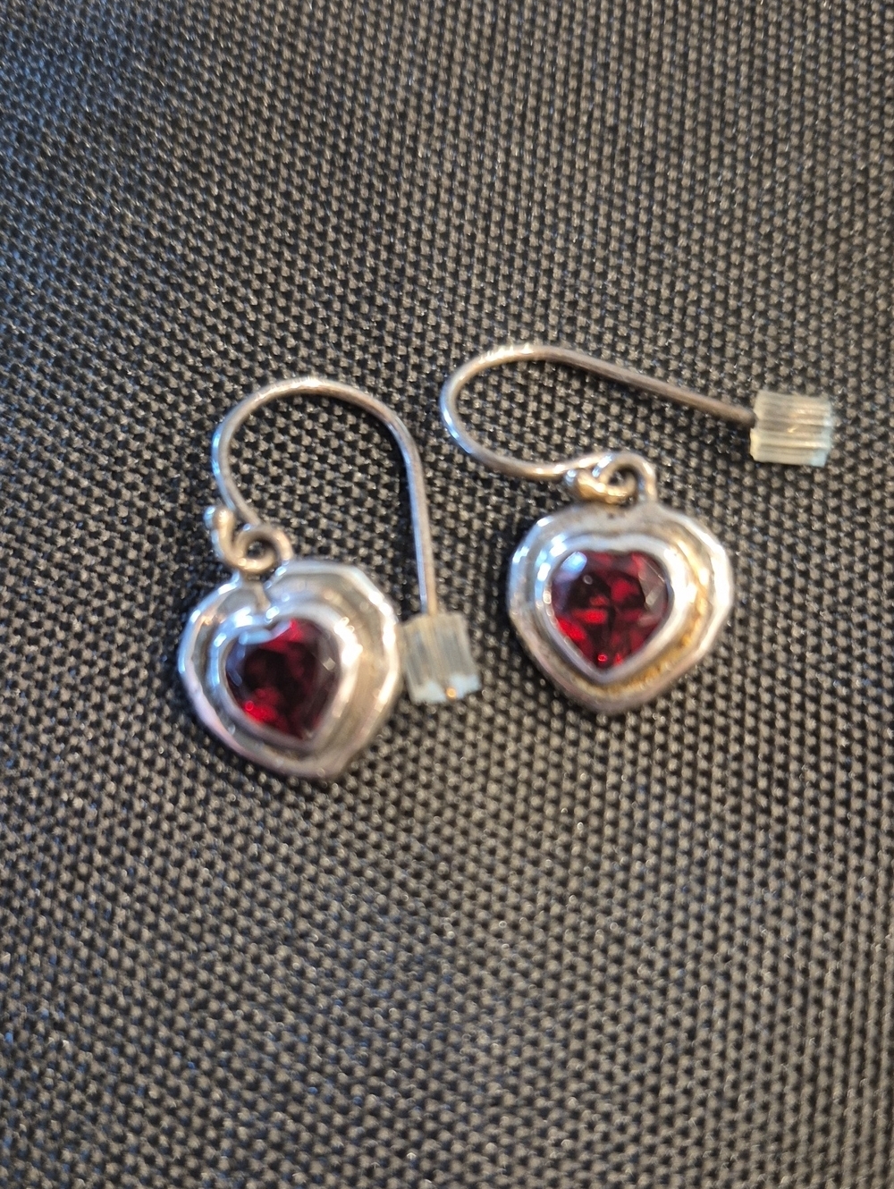 Sundance Sterling 925 Silver Heart Drop Earrings with Garnet